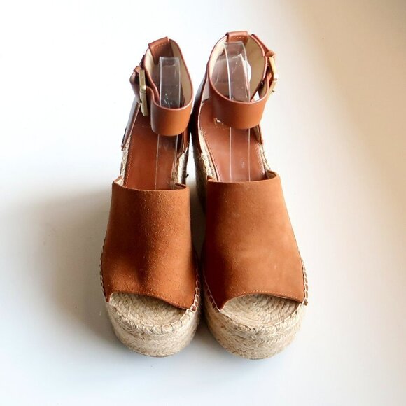 Marc Fisher Adalyn Brown Suede & Leather Platform Espadrille Ankle Strap Sandals - Picture 4 of 16